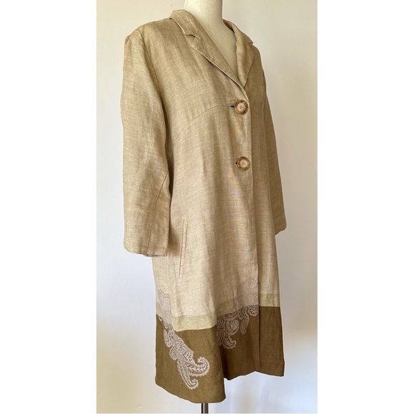 J Jill Embroidered Linen Duster Jacket Coat Lagenlook Size Medium Tall - Picture 15 of 15